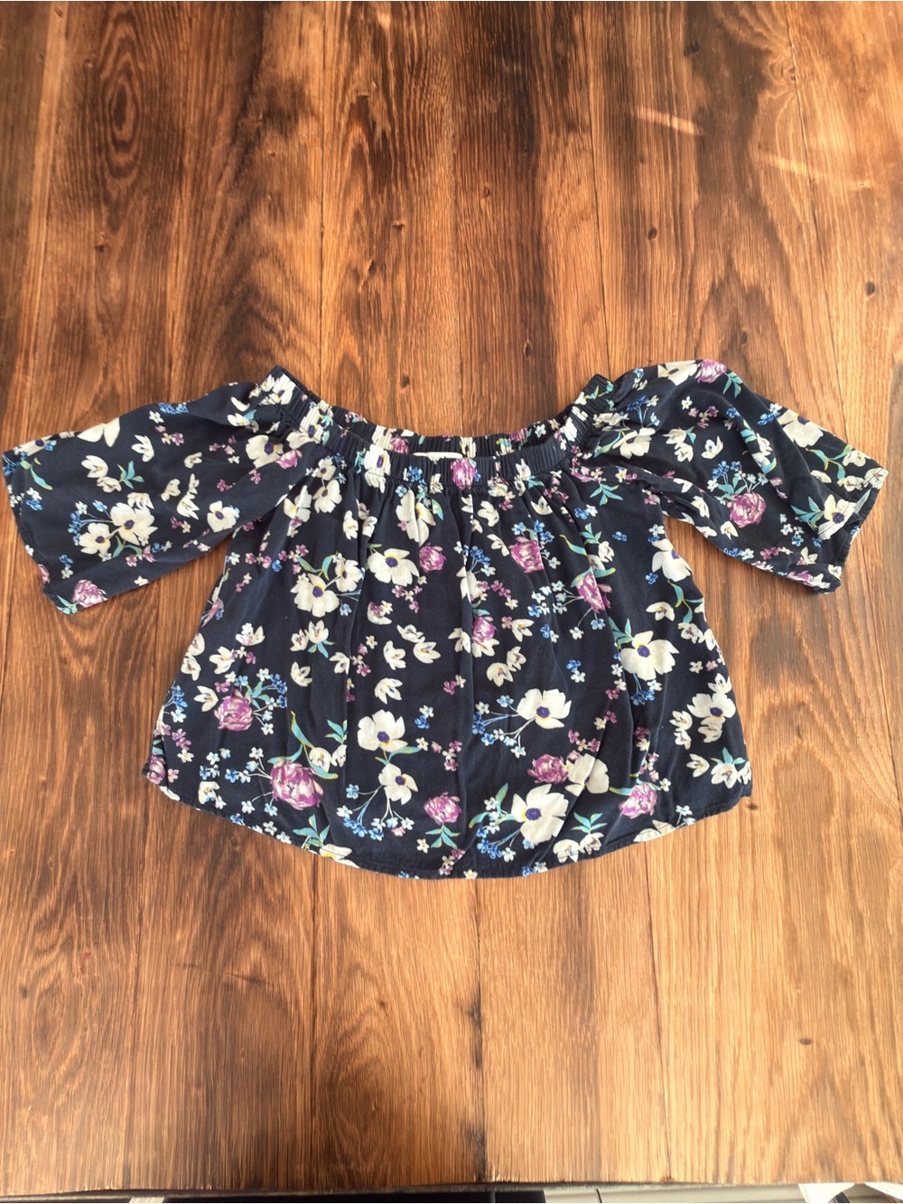 American Apparel Navy Off-Shoulder Floral Blouse